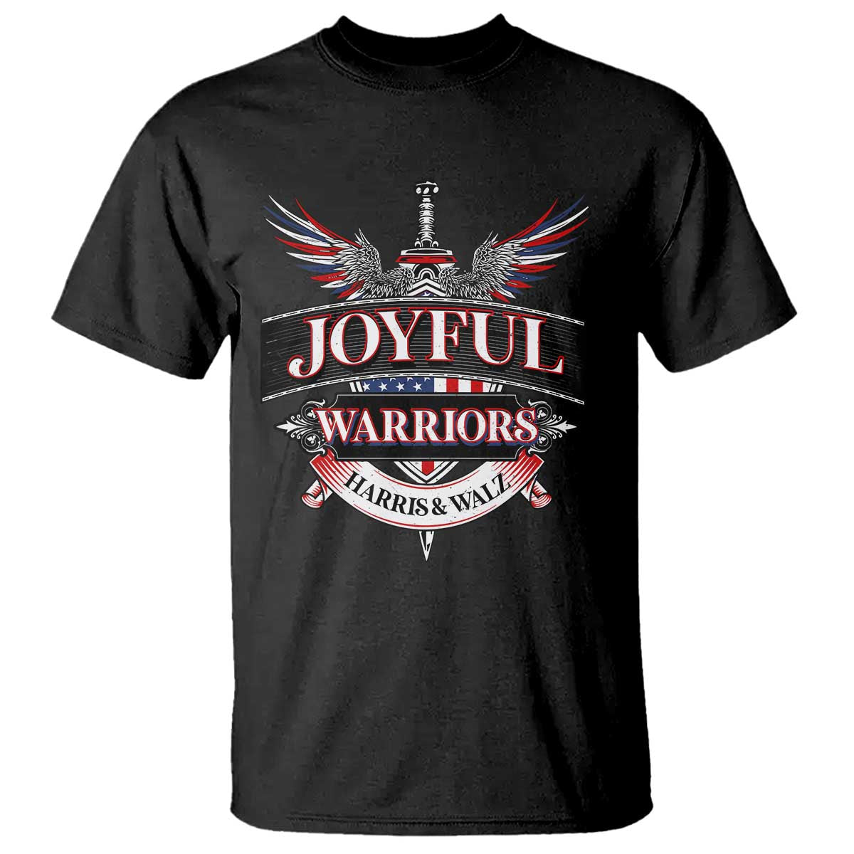 Harris Walz T Shirt Joyful Warriors Vintage Sword American Flag - Wonder Print Shop