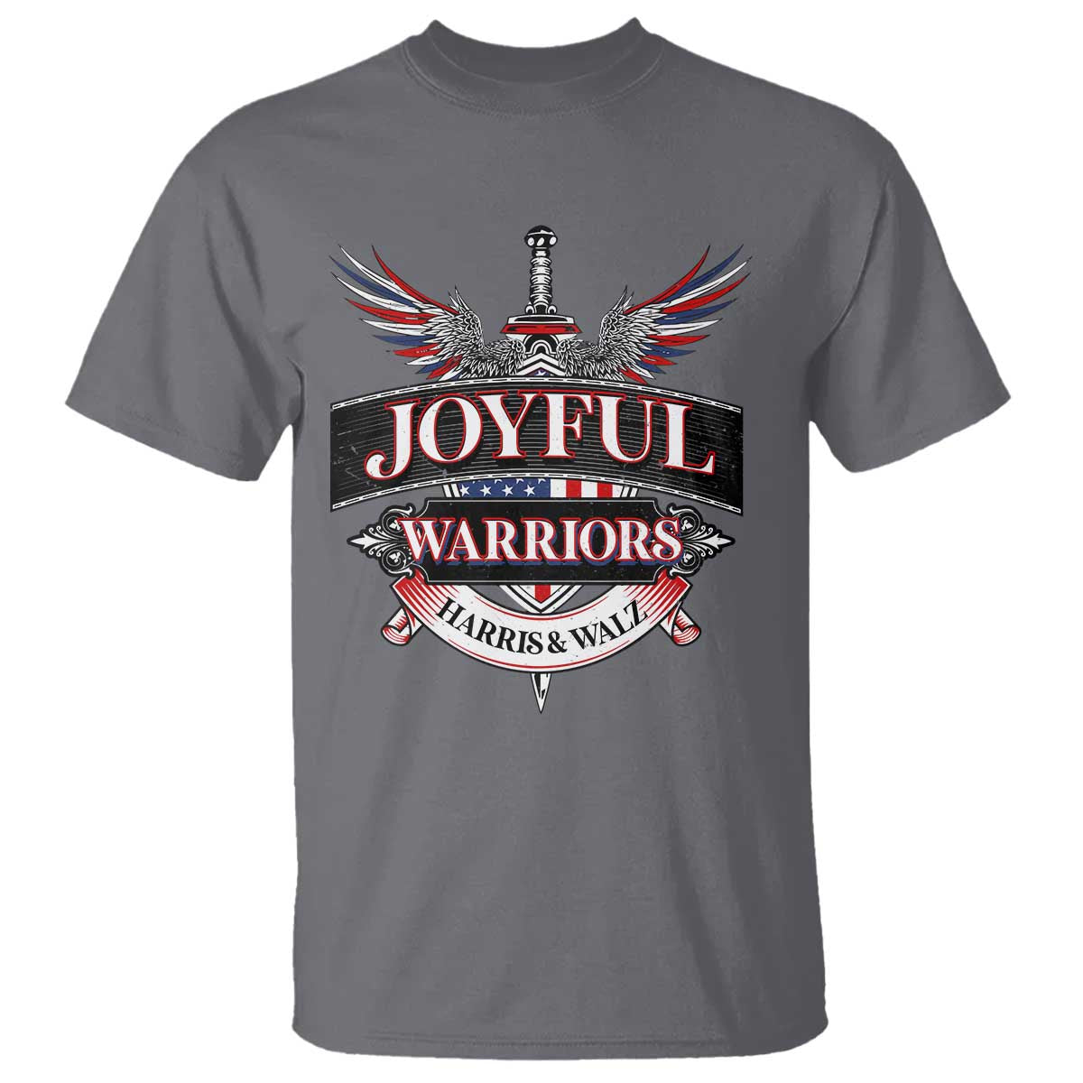 Harris Walz T Shirt Joyful Warriors Vintage Sword American Flag - Wonder Print Shop
