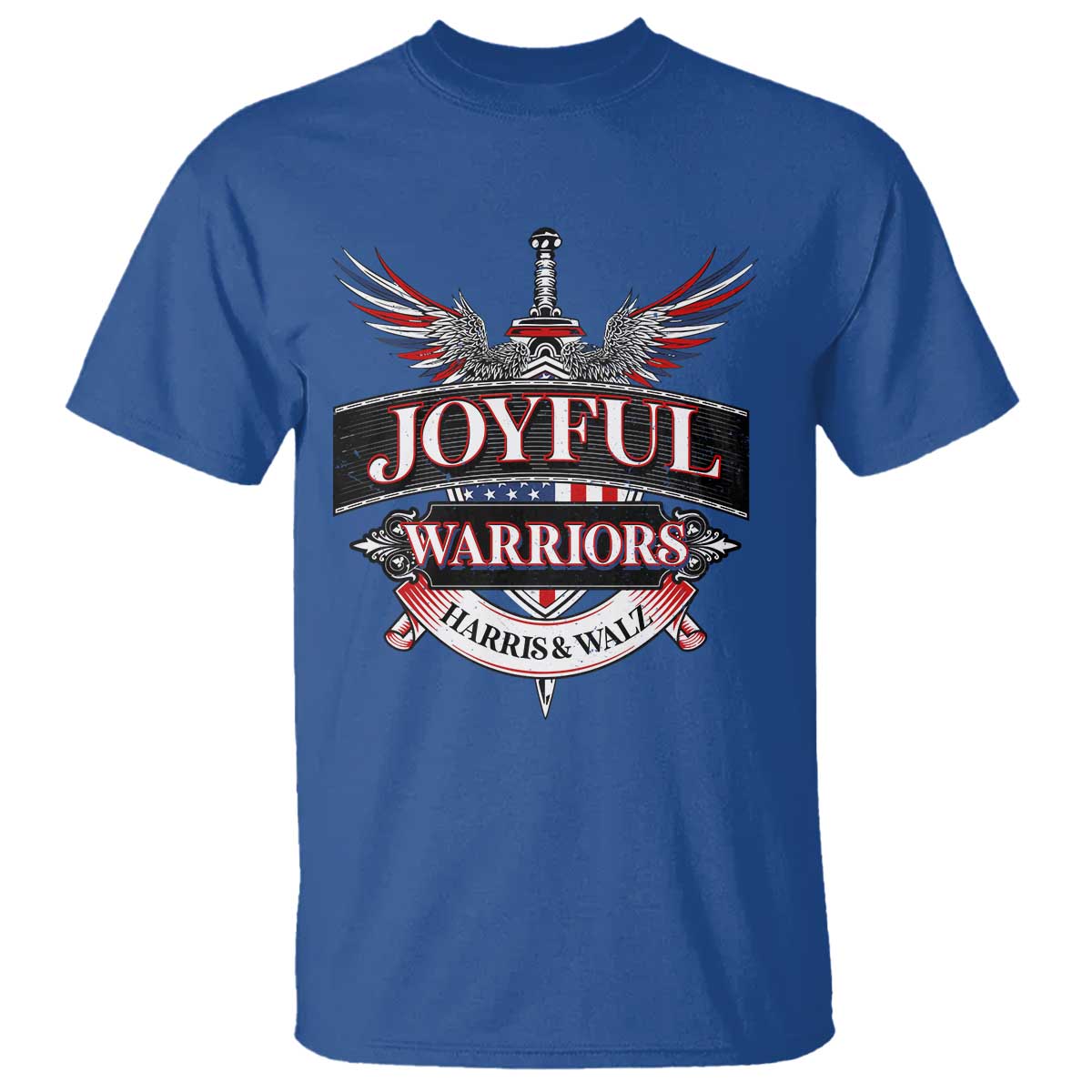 Harris Walz T Shirt Joyful Warriors Vintage Sword American Flag - Wonder Print Shop