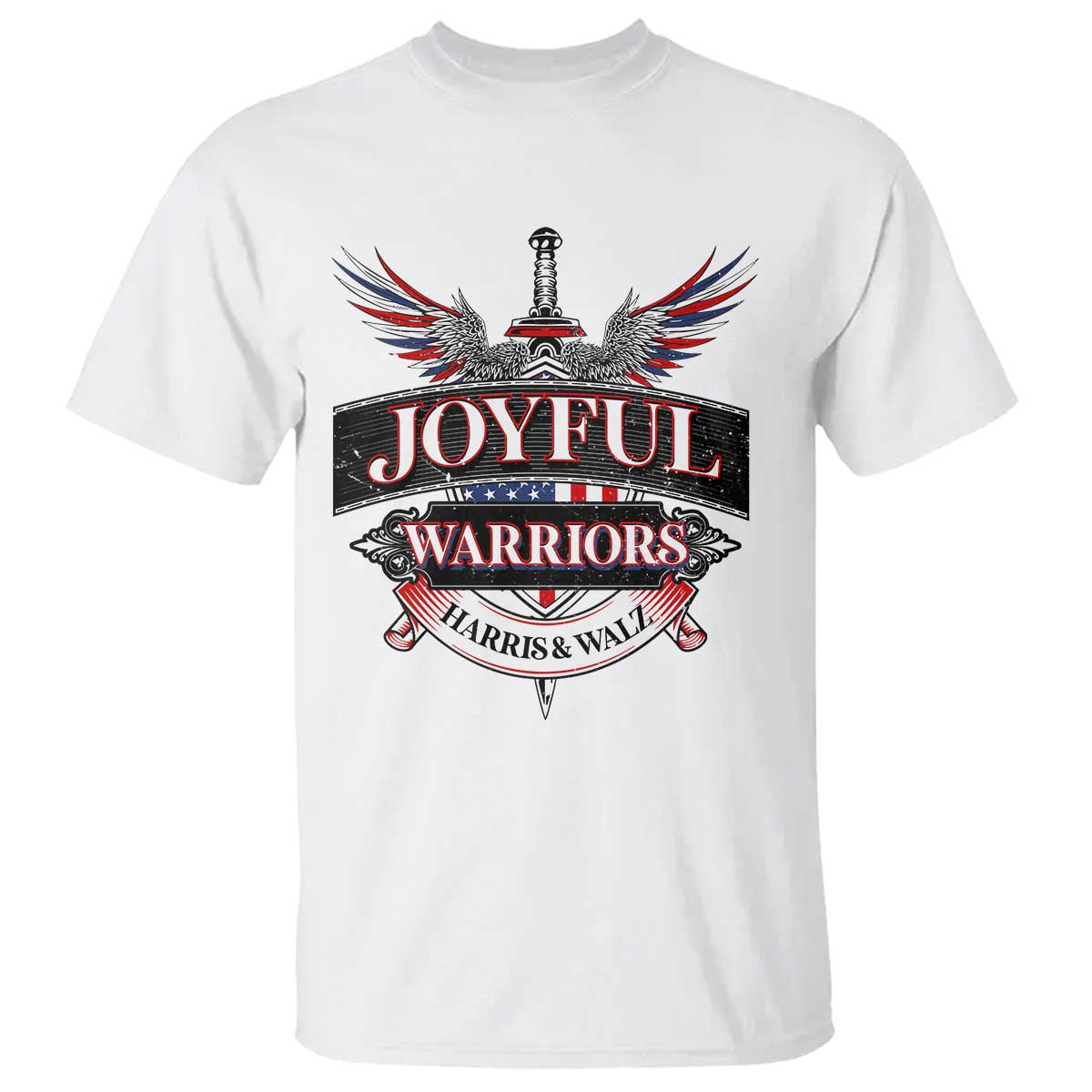 Harris Walz T Shirt Joyful Warriors Vintage Sword American Flag - Wonder Print Shop