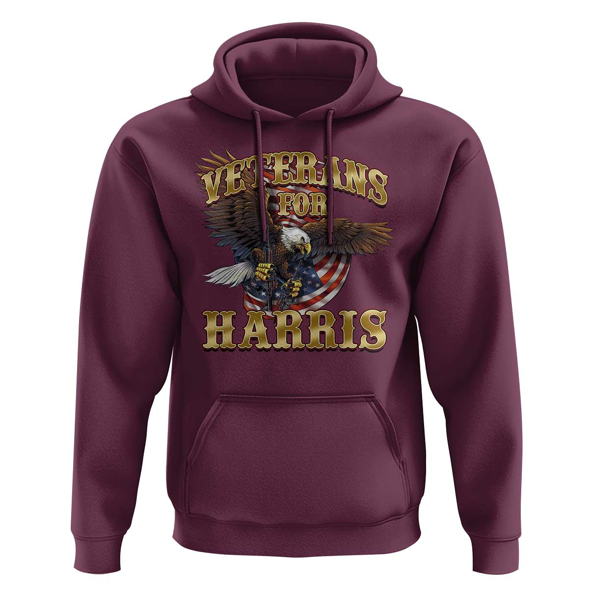 Veterans For Harris 2024 Hoodie Military Vintage Eagle Gun American Flag - Wonder Print Shop