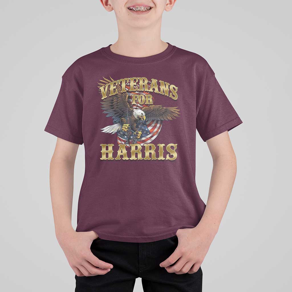Veterans For Harris 2024 T Shirt For Kid Military Vintage Eagle Gun American Flag - Wonder Print Shop