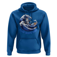Funny Blue Wave 2024 Hoodie Vote Blue Presidential Elections Cat Tsunami Flowers - Wonder Print Shop