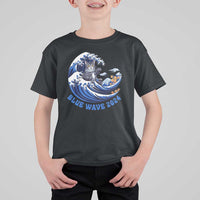 Funny Blue Wave 2024 T Shirt For Kid Vote Blue Presidential Elections Cat Tsunami Flowers - Wonder Print Shop