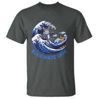 Funny Blue Wave 2024 T Shirt Vote Blue Presidential Elections Cat Tsunami Flowers - Wonder Print Shop