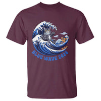 Funny Blue Wave 2024 T Shirt Vote Blue Presidential Elections Cat Tsunami Flowers - Wonder Print Shop