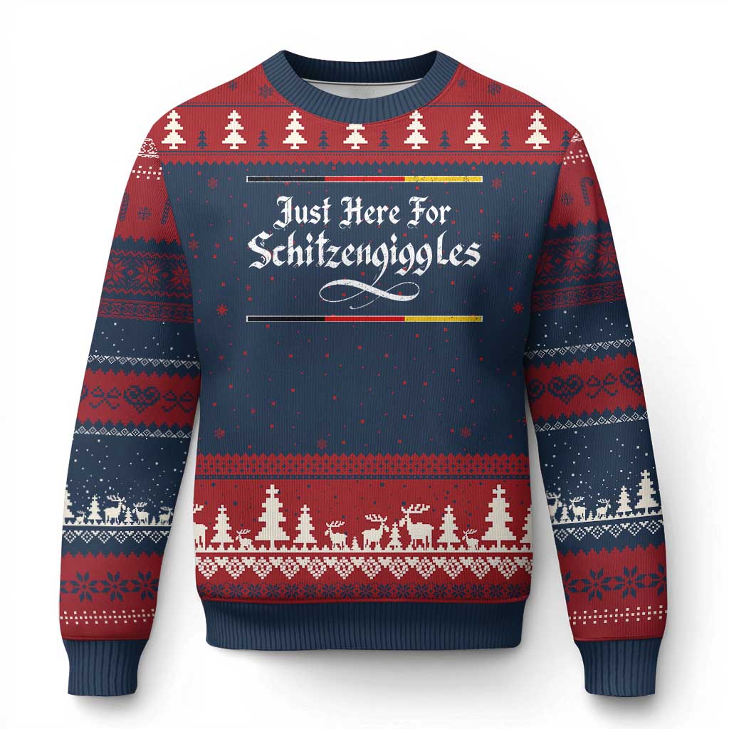 Just Here For Schitzengiggles Funny Oktoberfest Ugly Christmas Sweater German Beer Festival Humor