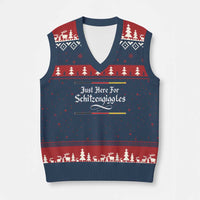 Just Here For Schitzengiggles Funny Oktoberfest V-Neck Knit Sweater Vest German Beer Festival Humor