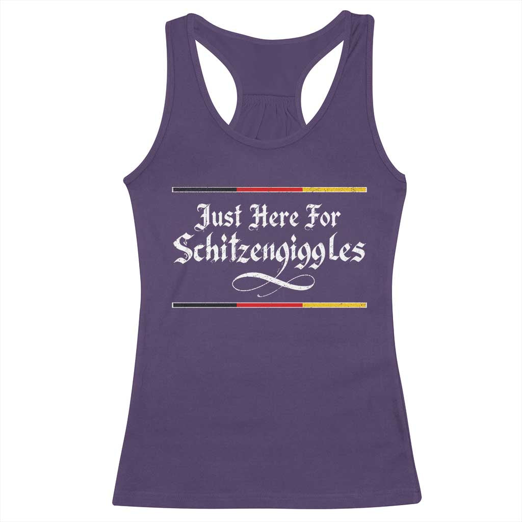 Just Here For Schitzengiggles Funny Oktoberfest Racerback Tank Top German Beer Festival Humor