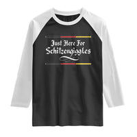 Just Here For Schitzengiggles Funny Oktoberfest Raglan Shirt German Beer Festival Humor