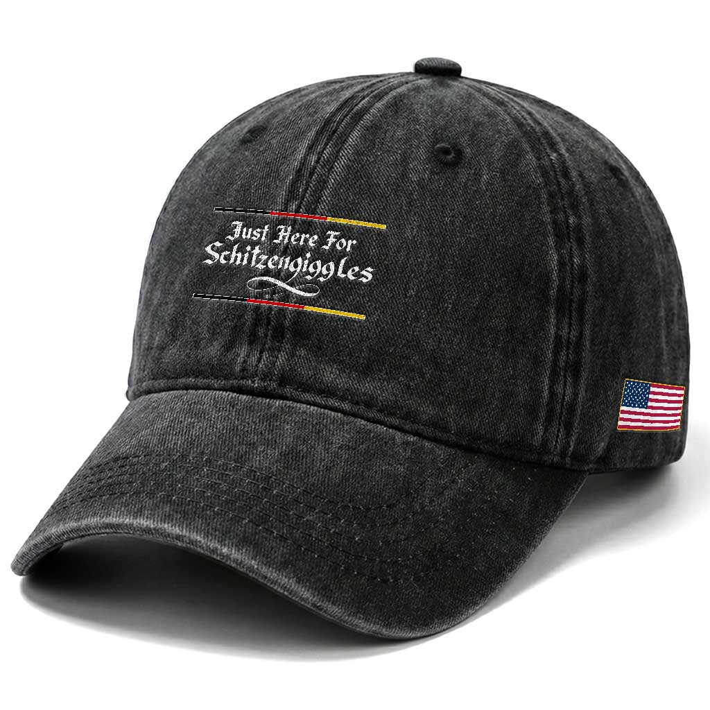 Just Here For Schitzengiggles Funny Oktoberfest Washed Cotton Baseball Cap German Beer Festival Humor