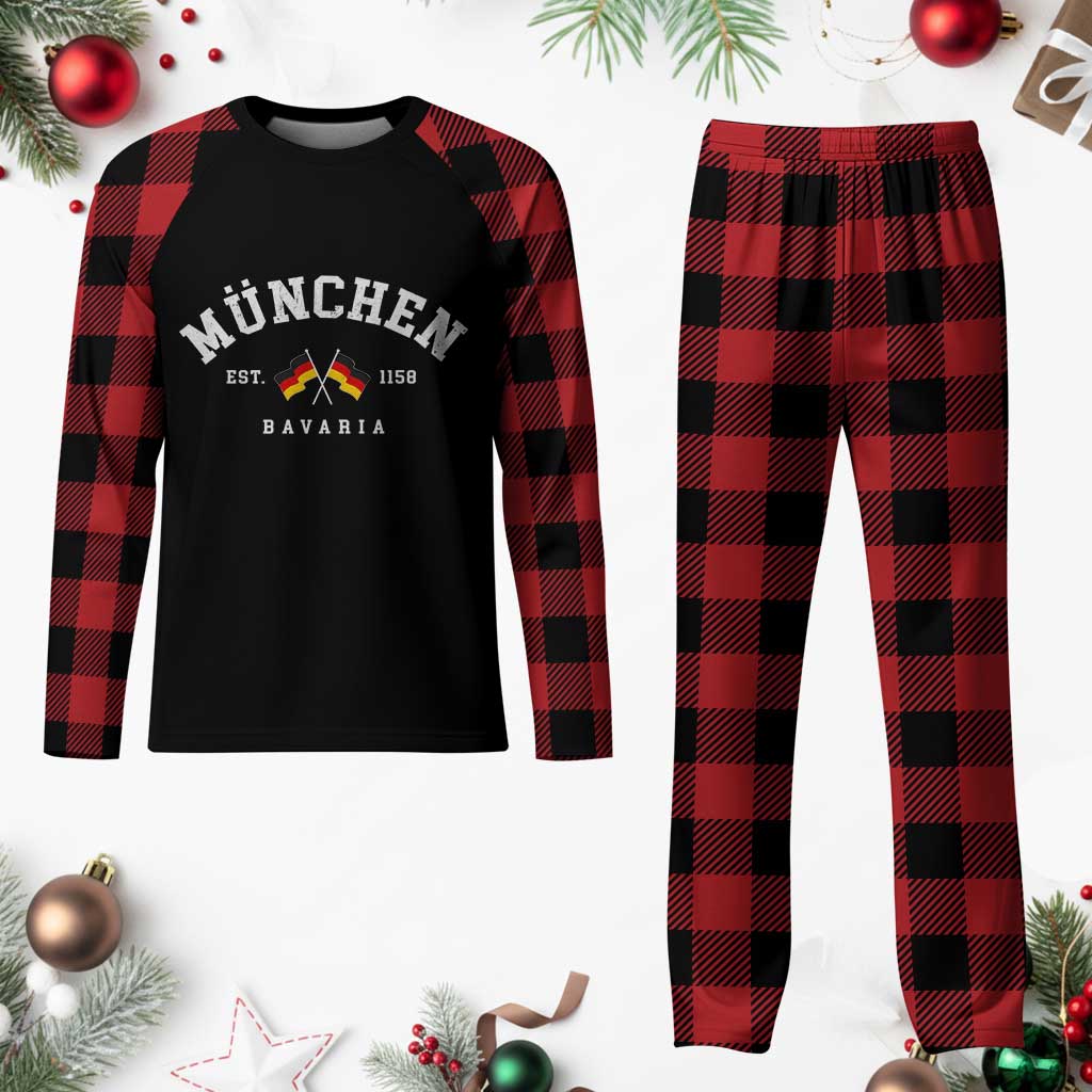 Munich City Bavaria Germany Est 1158 Plaid Pajama Set Vintage German Flag