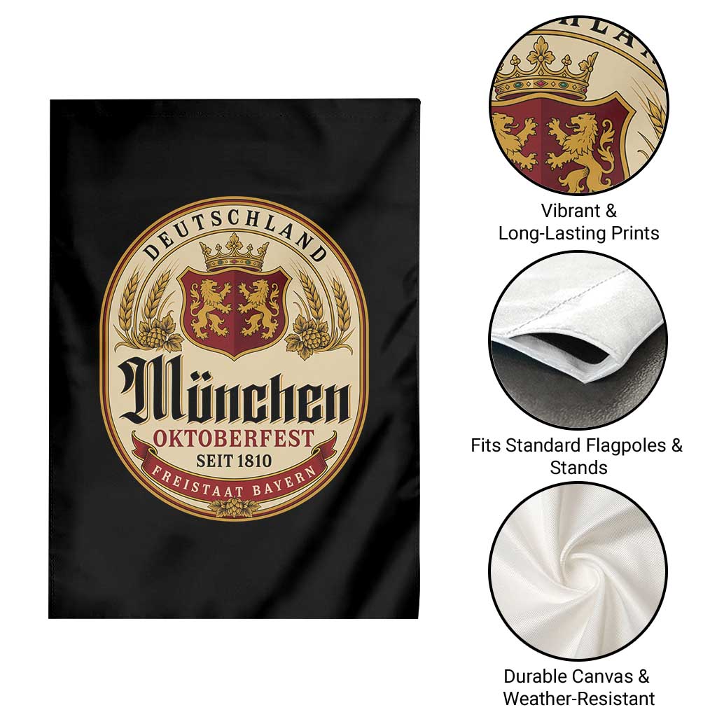 Oktoberfest Munchen Seit 1810 Garden Flag Deutschland German Beer Label Bavarian Lion Shield