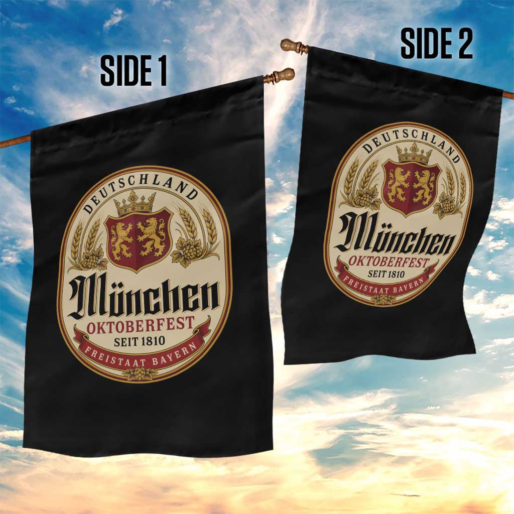 Oktoberfest Munchen Seit 1810 Garden Flag Deutschland German Beer Label Bavarian Lion Shield