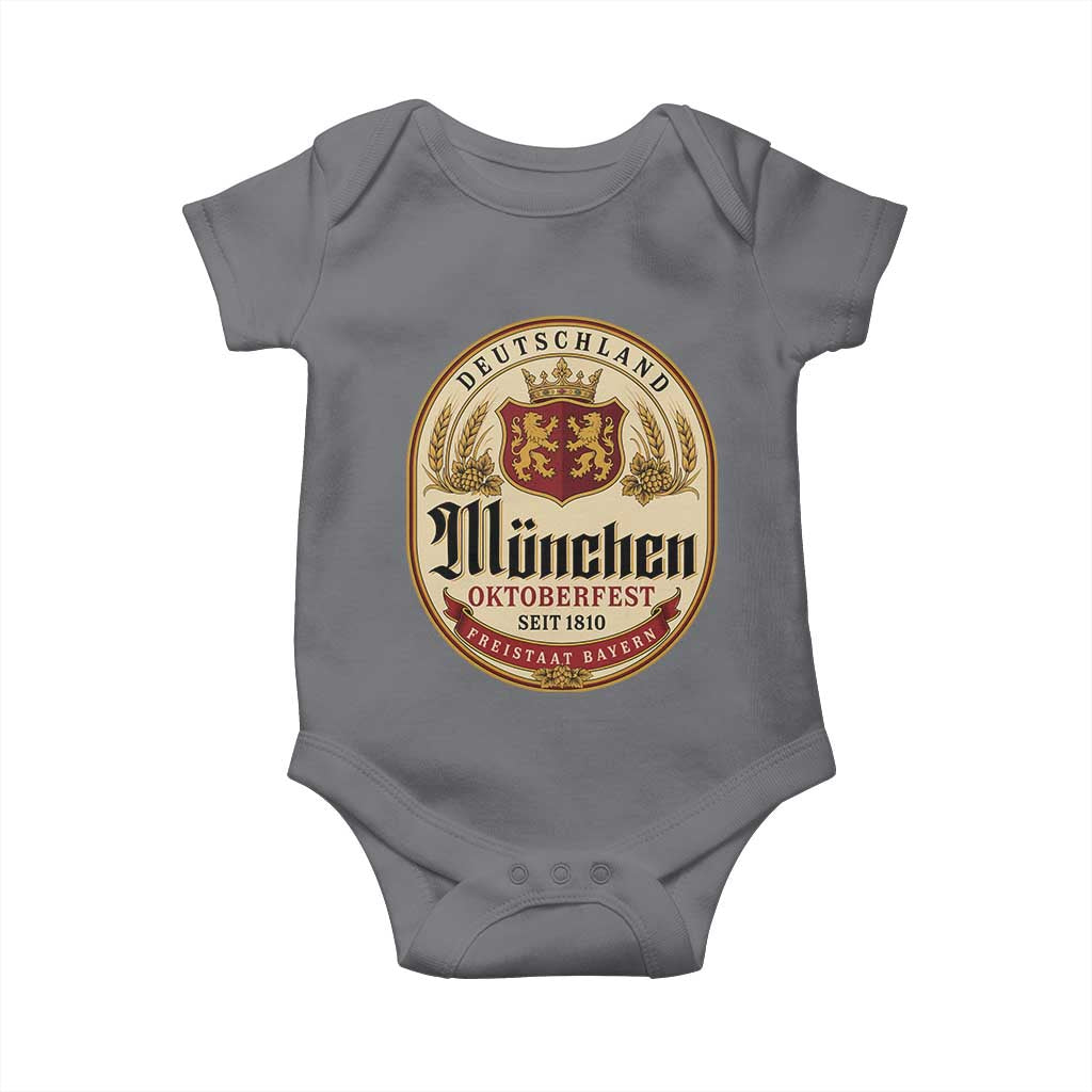 Oktoberfest Munchen Seit 1810 Baby Onesie Deutschland German Beer Label Bavarian Lion Shield