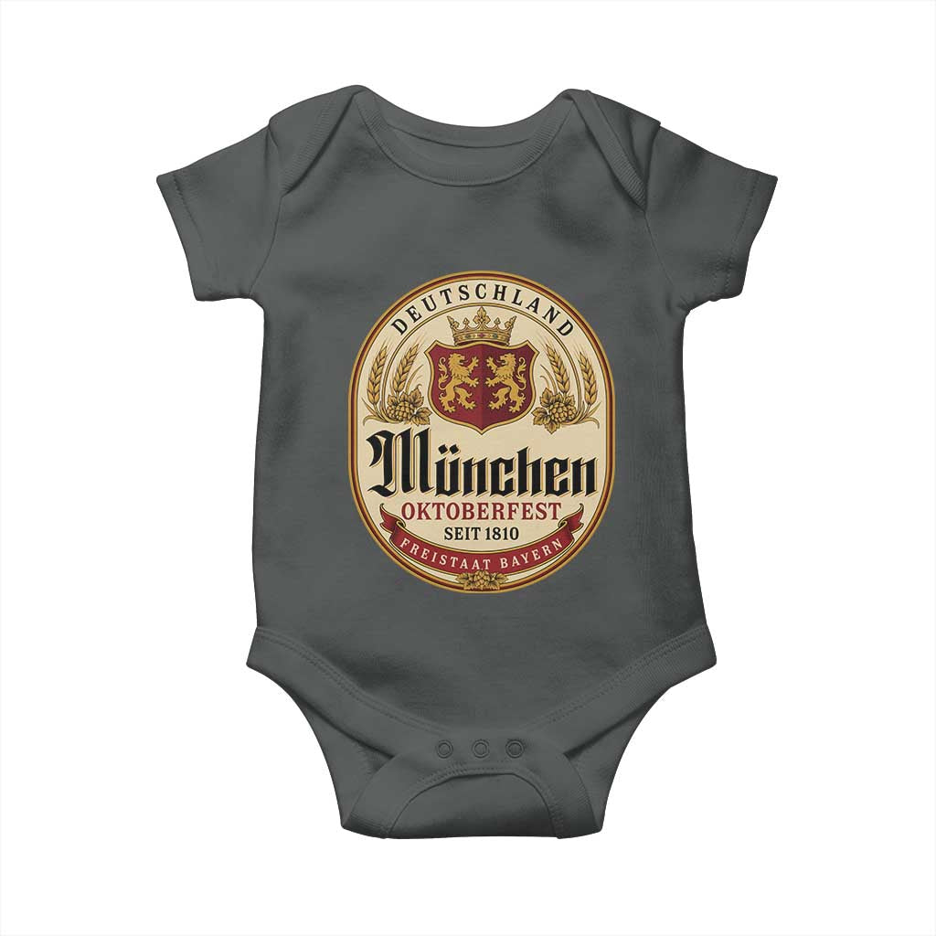 Oktoberfest Munchen Seit 1810 Baby Onesie Deutschland German Beer Label Bavarian Lion Shield