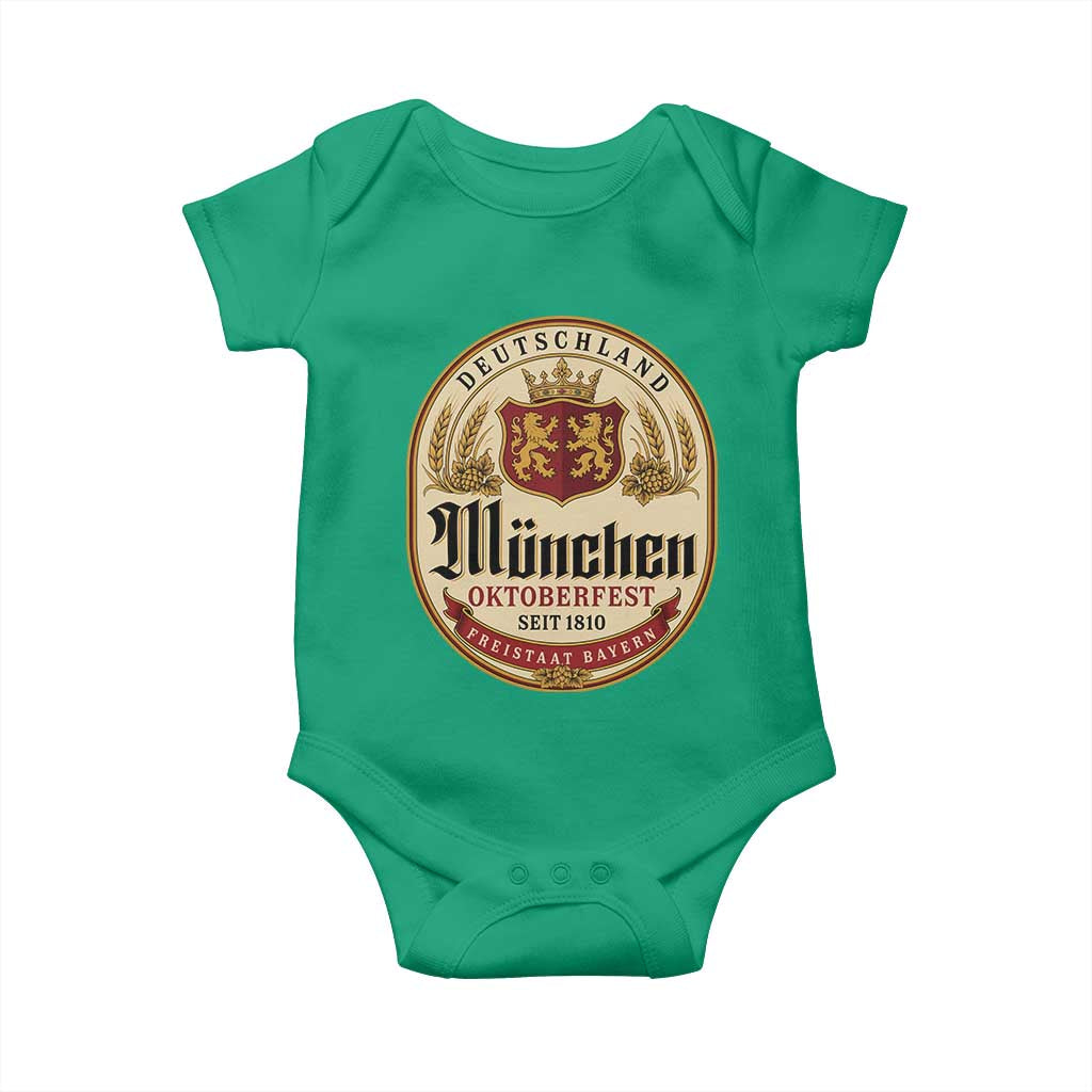 Oktoberfest Munchen Seit 1810 Baby Onesie Deutschland German Beer Label Bavarian Lion Shield