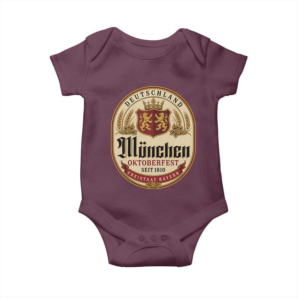 Oktoberfest Munchen Seit 1810 Baby Onesie Deutschland German Beer Label Bavarian Lion Shield