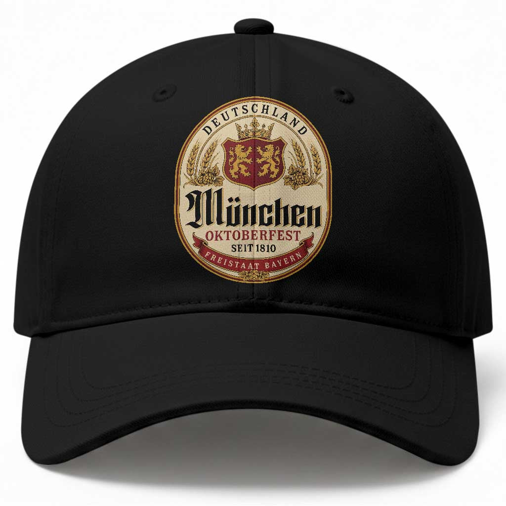 Oktoberfest Munchen Seit 1810 Baseball Cap Deutschland German Beer Label Bavarian Lion Shield