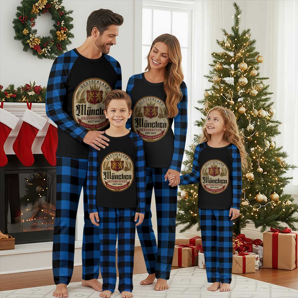 Oktoberfest Munchen Seit 1810 Plaid Pajama Set Deutschland German Beer Label Bavarian Lion Shield