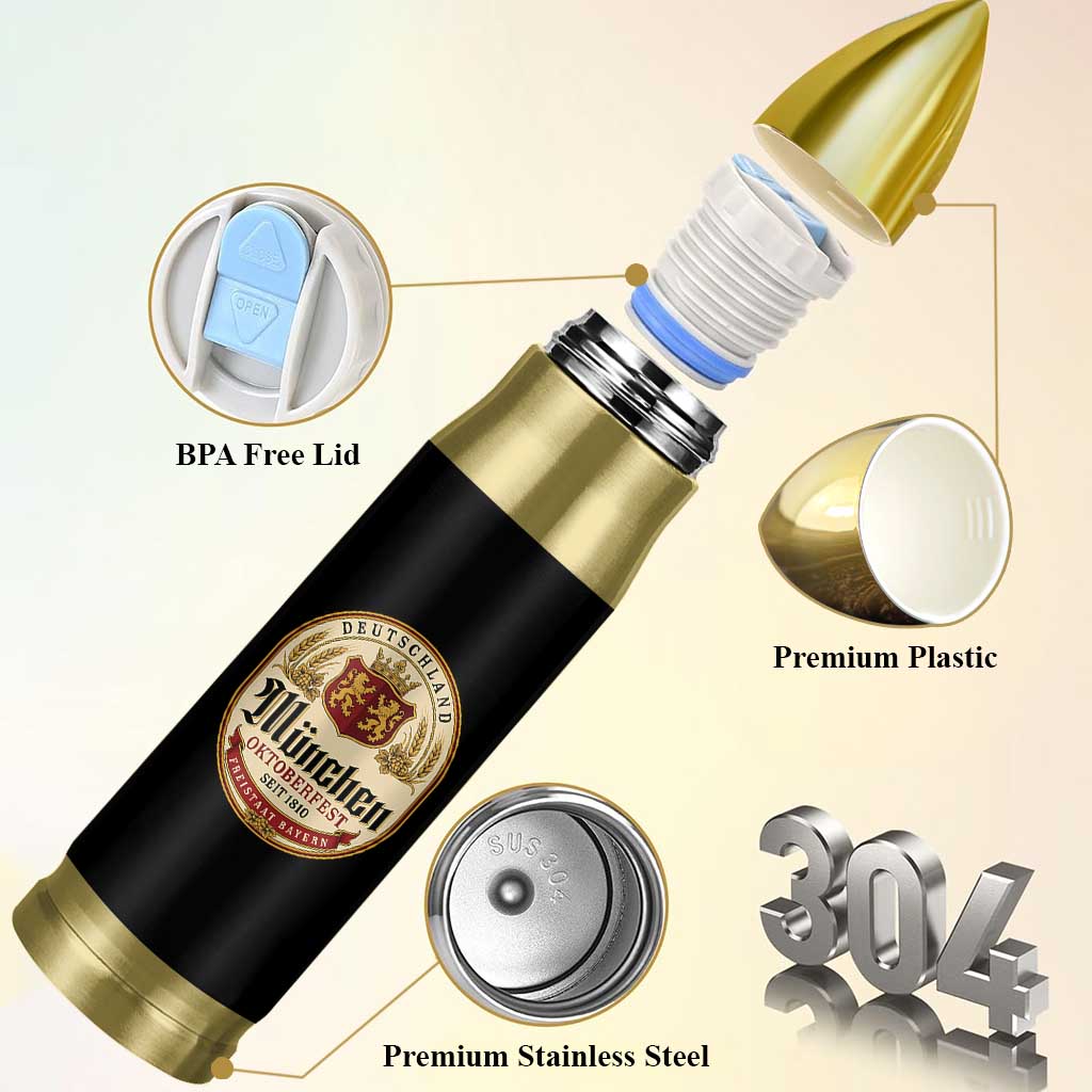 Oktoberfest Munchen Seit 1810 Bullet Tumbler Deutschland German Beer Label Bavarian Lion Shield