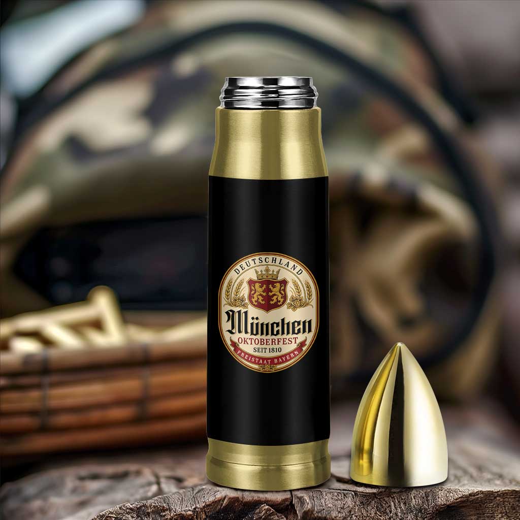 Oktoberfest Munchen Seit 1810 Bullet Tumbler Deutschland German Beer Label Bavarian Lion Shield