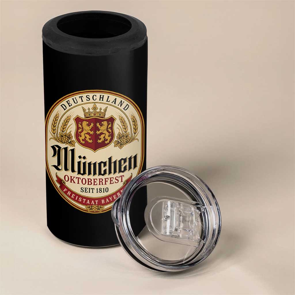Oktoberfest Munchen Seit 1810 4 in 1 Can Cooler Tumbler Deutschland German Beer Label Bavarian Lion Shield