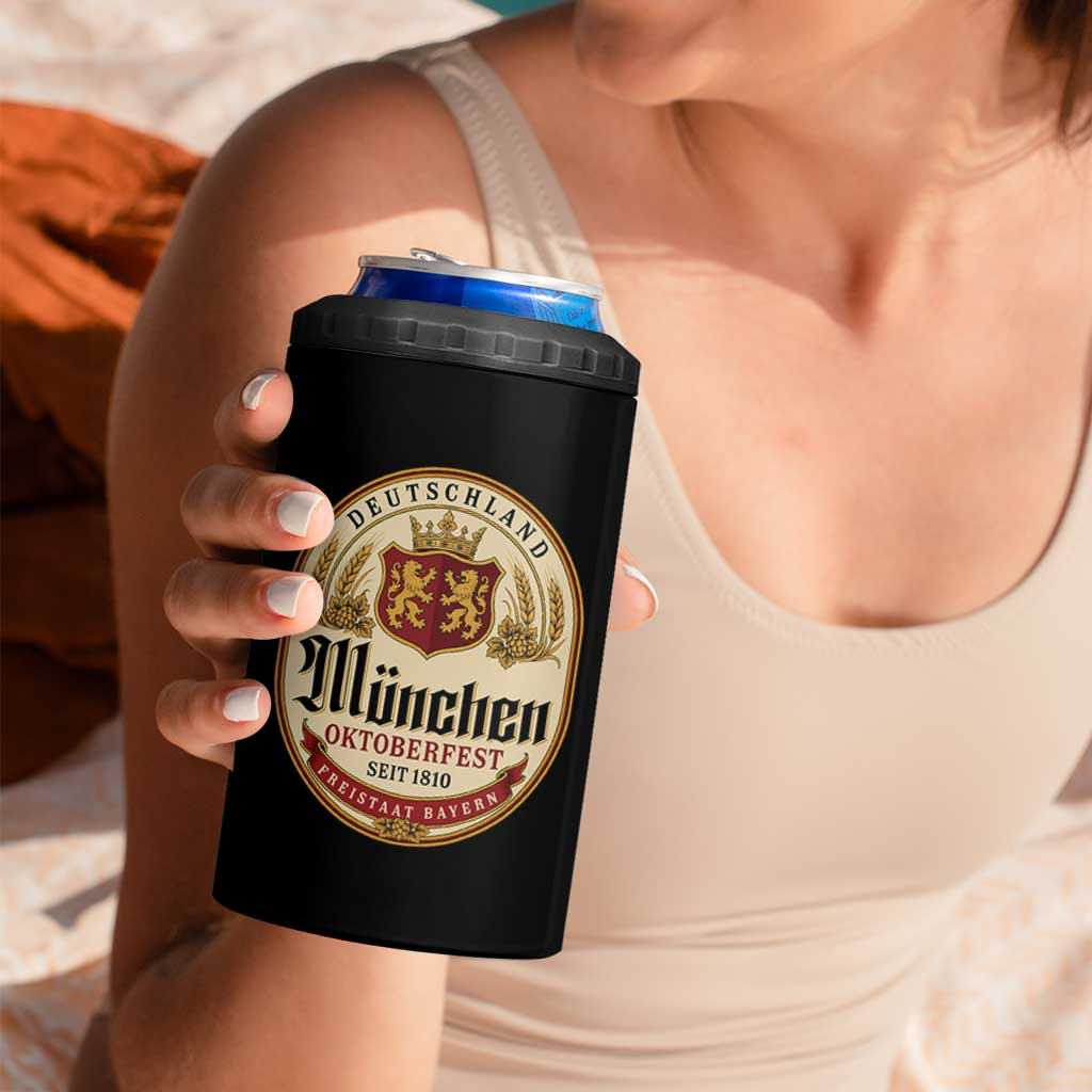 Oktoberfest Munchen Seit 1810 4 in 1 Can Cooler Tumbler Deutschland German Beer Label Bavarian Lion Shield