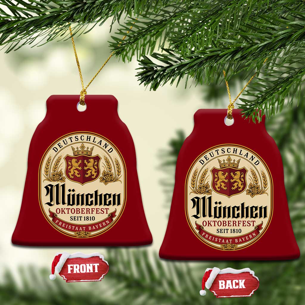 Oktoberfest Munchen Seit 1810 Ceramic Ornament Deutschland German Beer Label Bavarian Lion Shield