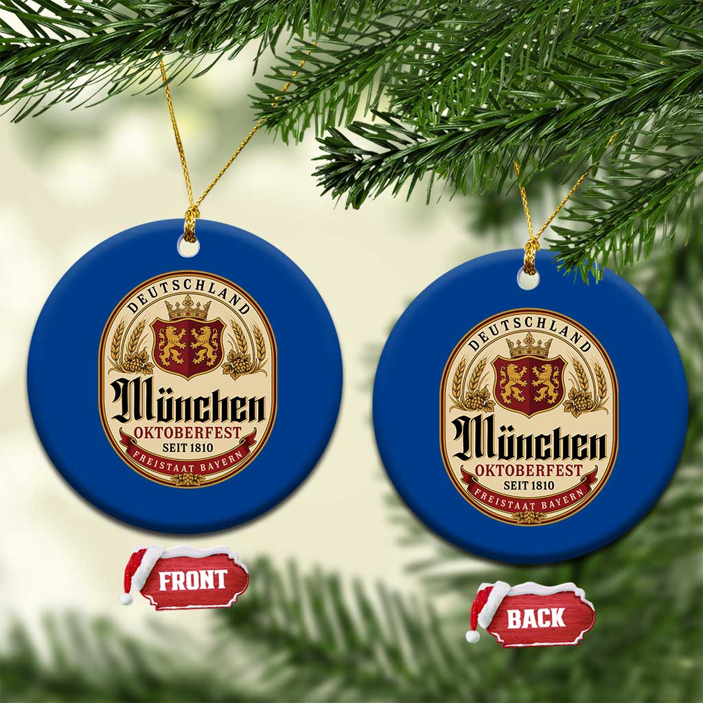 Oktoberfest Munchen Seit 1810 Ceramic Ornament Deutschland German Beer Label Bavarian Lion Shield