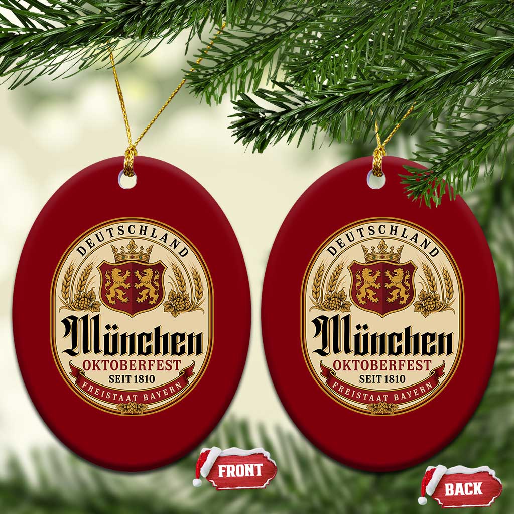 Oktoberfest Munchen Seit 1810 Ceramic Ornament Deutschland German Beer Label Bavarian Lion Shield