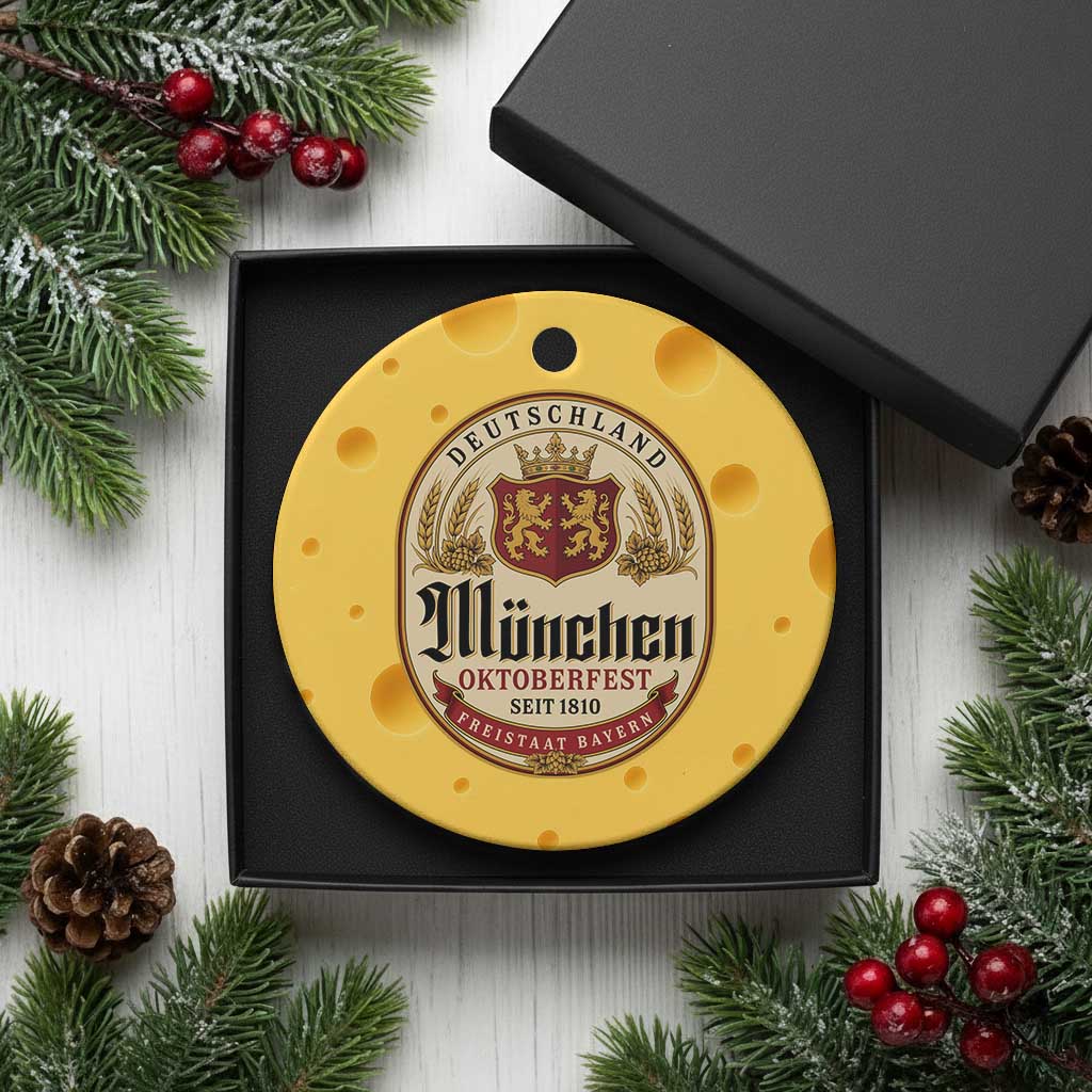 Oktoberfest Munchen Seit 1810 Ceramic Ornament Deutschland German Beer Label Bavarian Lion Shield