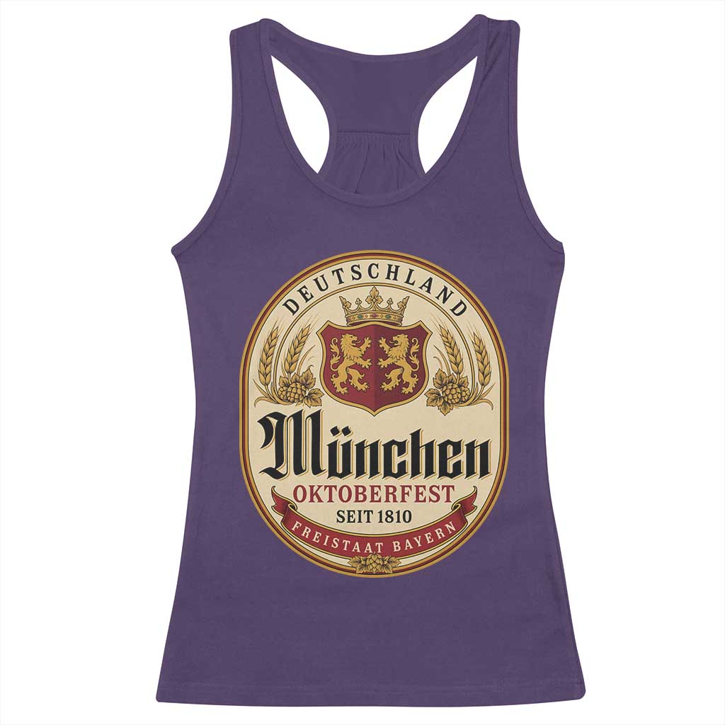 Oktoberfest Munchen Seit 1810 Racerback Tank Top Deutschland German Beer Label Bavarian Lion Shield
