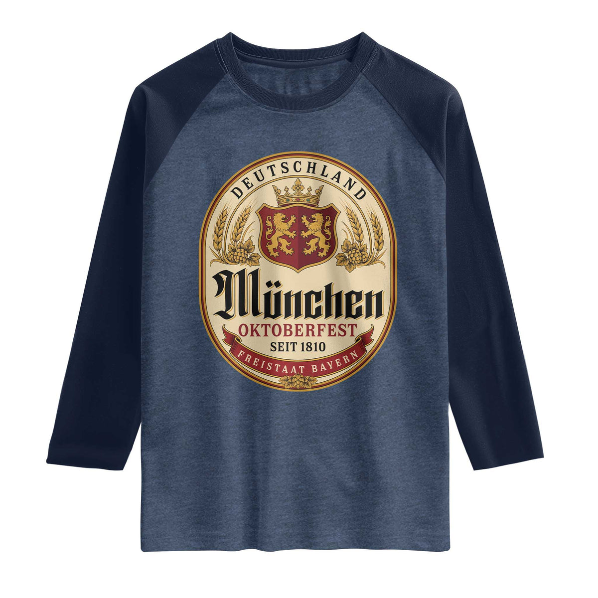 Oktoberfest Munchen Seit 1810 Raglan Shirt Deutschland German Beer Label Bavarian Lion Shield