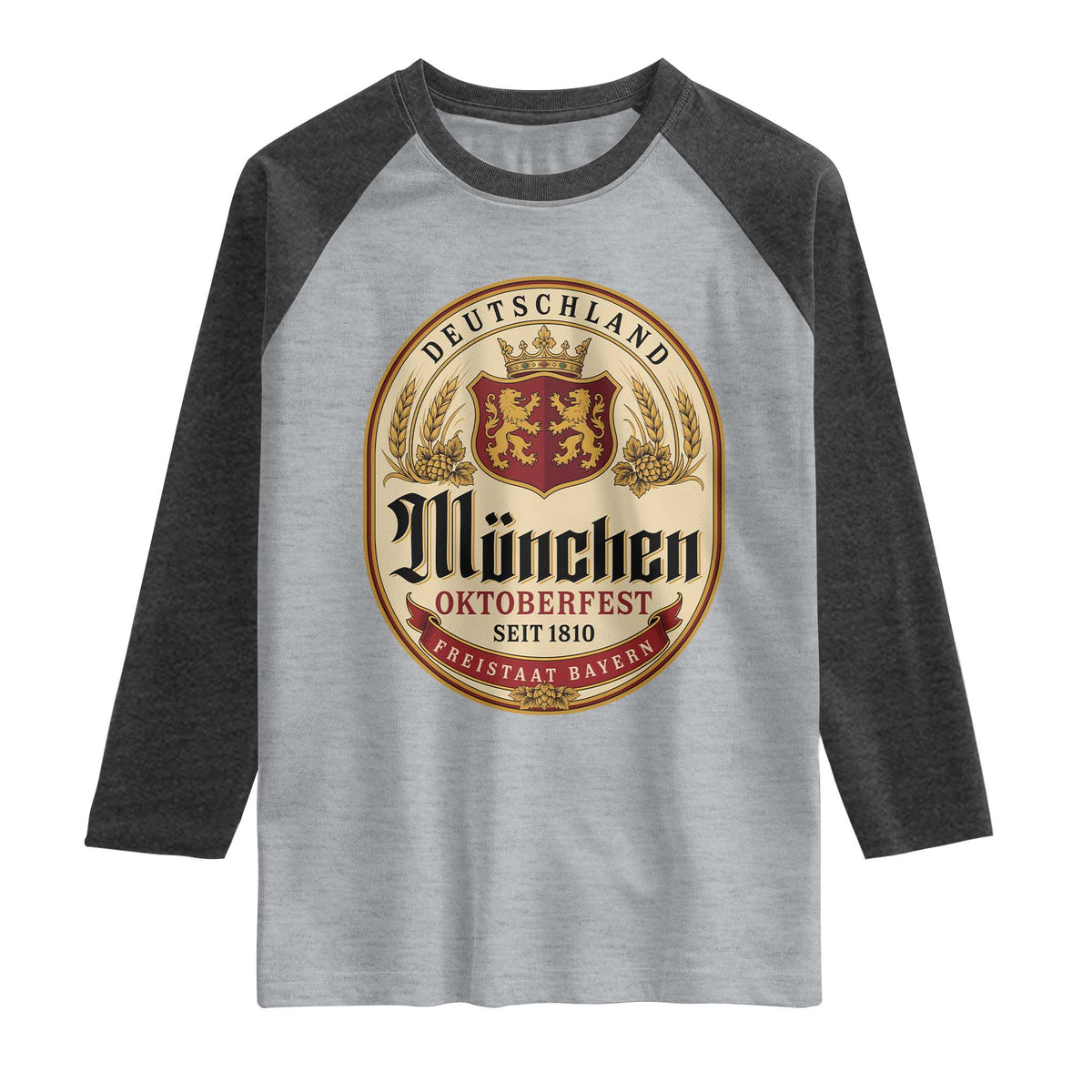 Oktoberfest Munchen Seit 1810 Raglan Shirt Deutschland German Beer Label Bavarian Lion Shield