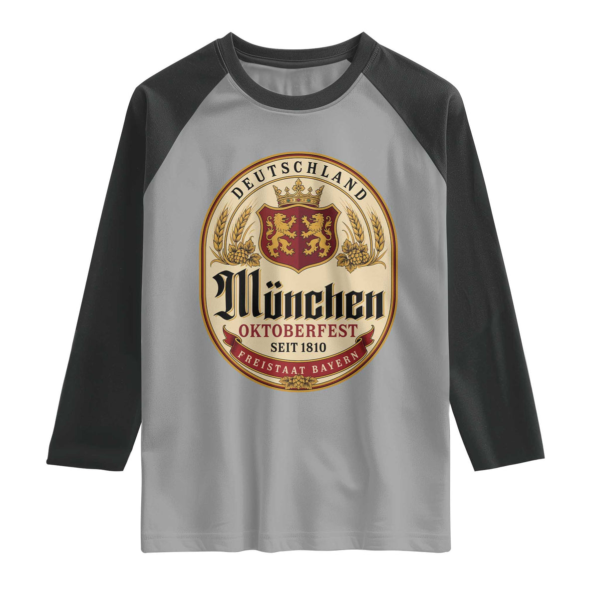 Oktoberfest Munchen Seit 1810 Raglan Shirt Deutschland German Beer Label Bavarian Lion Shield