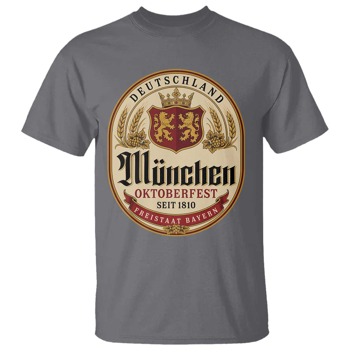 Oktoberfest Munchen Seit 1810 T Shirt Deutschland German Beer Label Bavarian Lion Shield