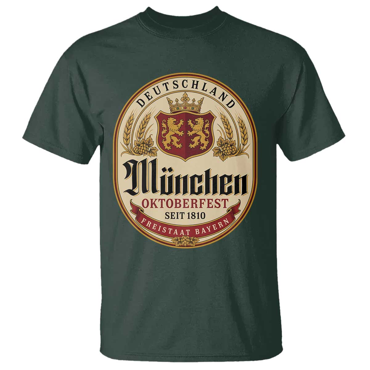 Oktoberfest Munchen Seit 1810 T Shirt Deutschland German Beer Label Bavarian Lion Shield