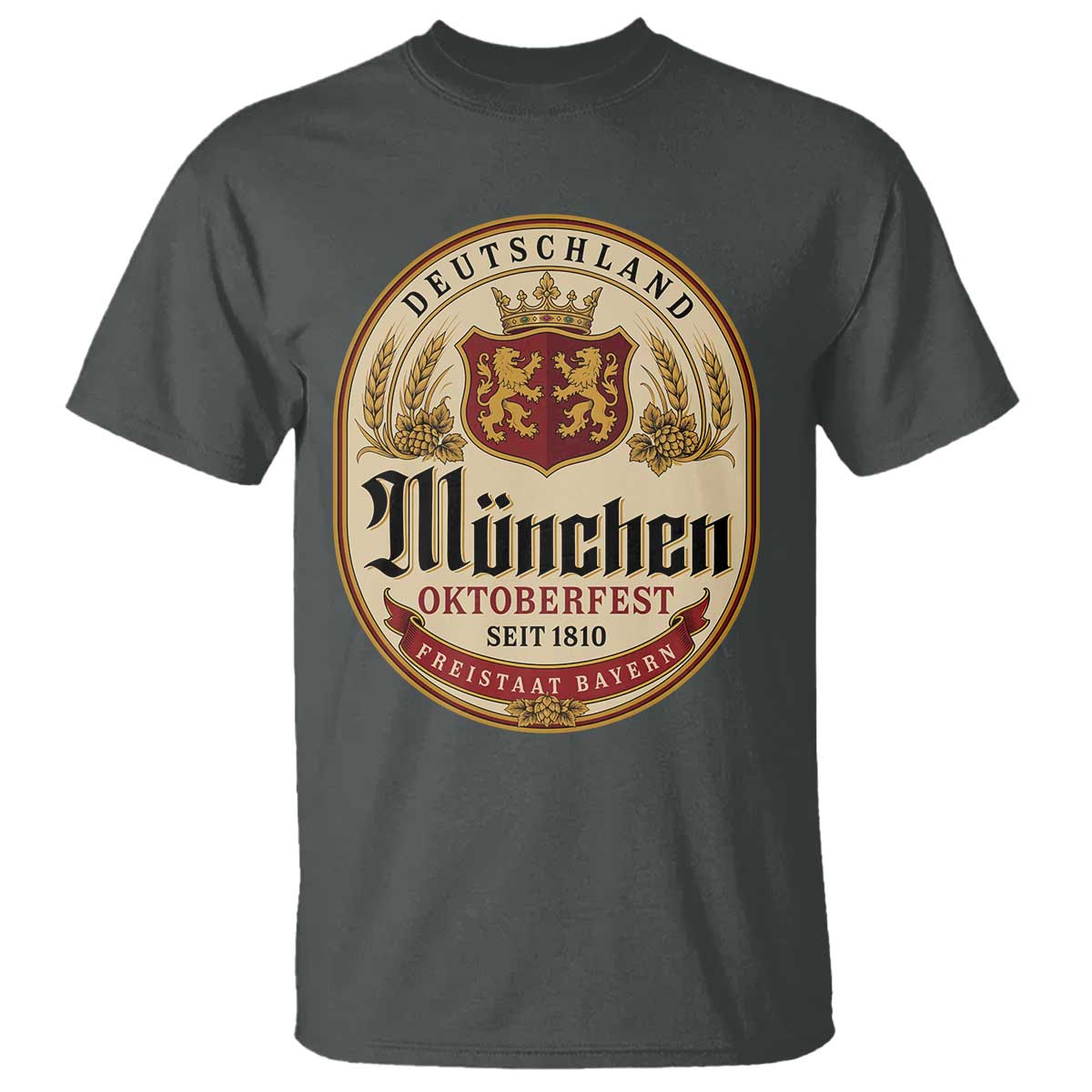 Oktoberfest Munchen Seit 1810 T Shirt Deutschland German Beer Label Bavarian Lion Shield