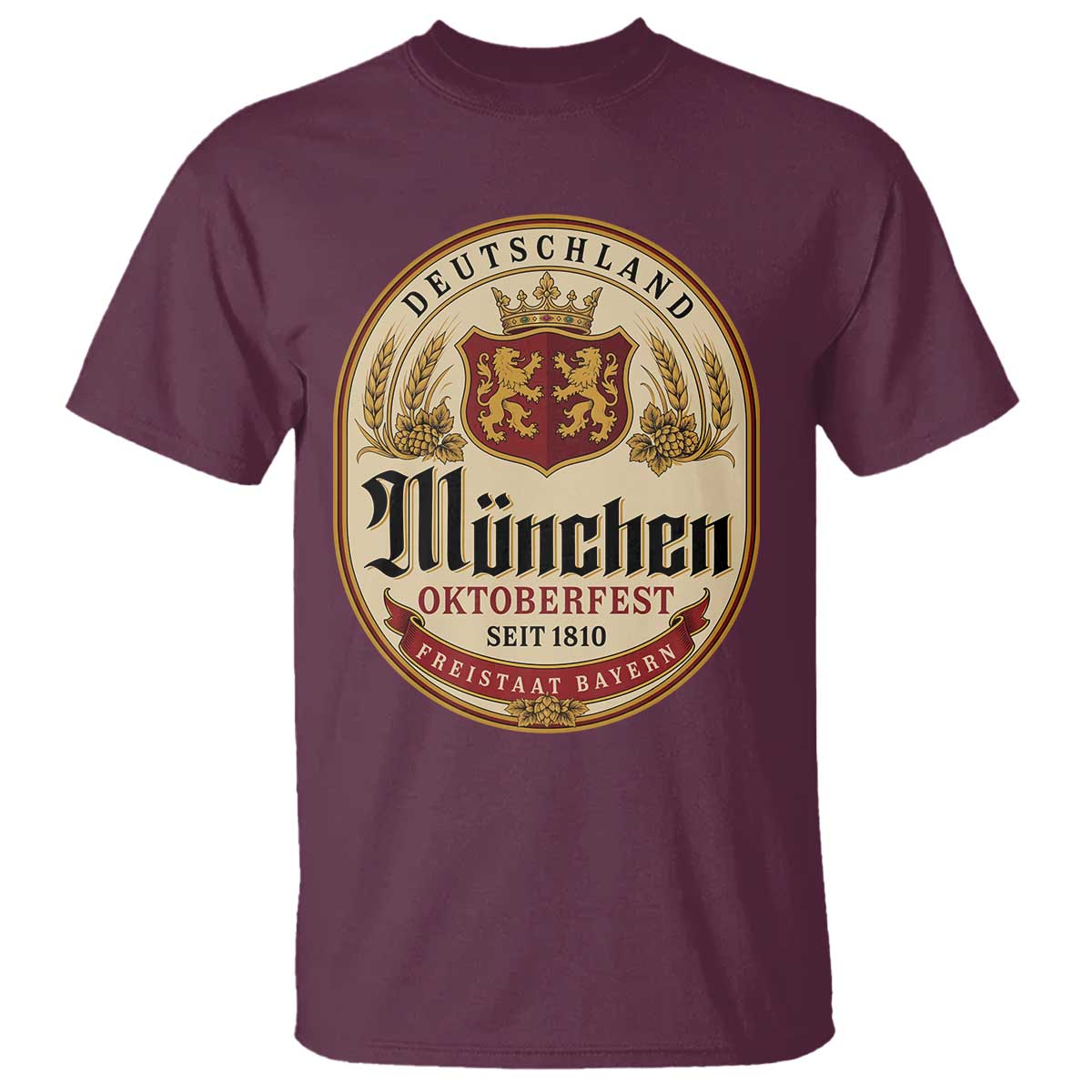 Oktoberfest Munchen Seit 1810 T Shirt Deutschland German Beer Label Bavarian Lion Shield