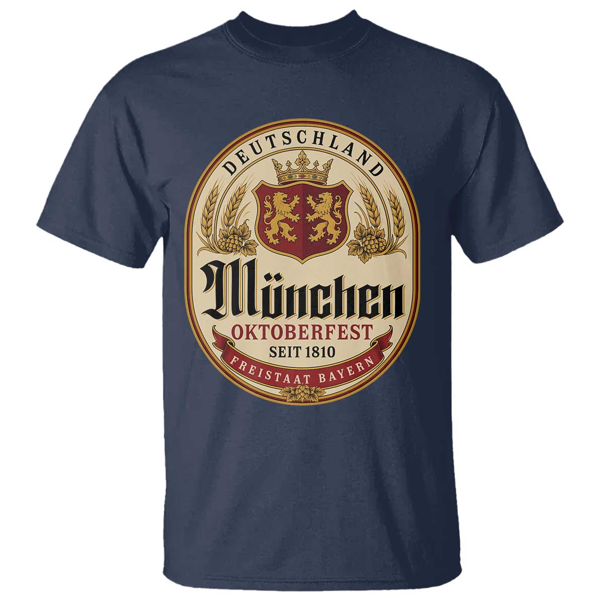 Oktoberfest Munchen Seit 1810 T Shirt Deutschland German Beer Label Bavarian Lion Shield