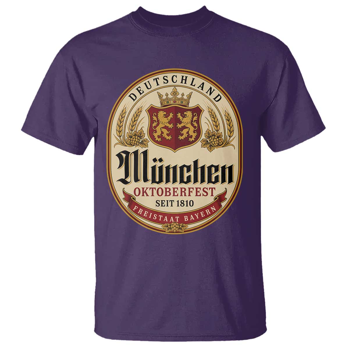 Oktoberfest Munchen Seit 1810 T Shirt Deutschland German Beer Label Bavarian Lion Shield