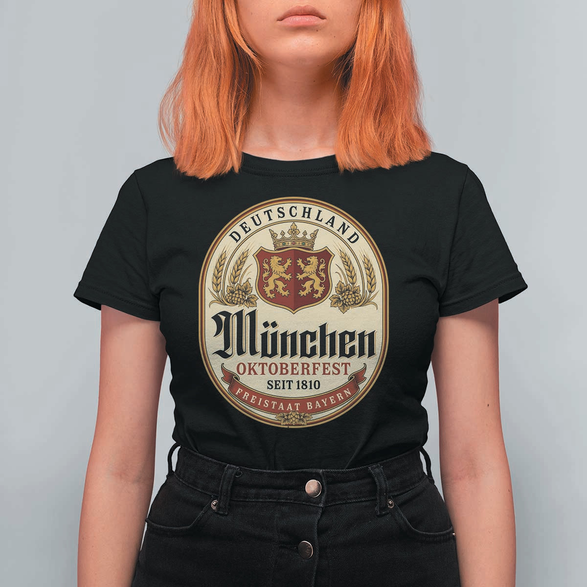 Oktoberfest Munchen Seit 1810 T Shirt For Women Deutschland German Beer Label Bavarian Lion Shield