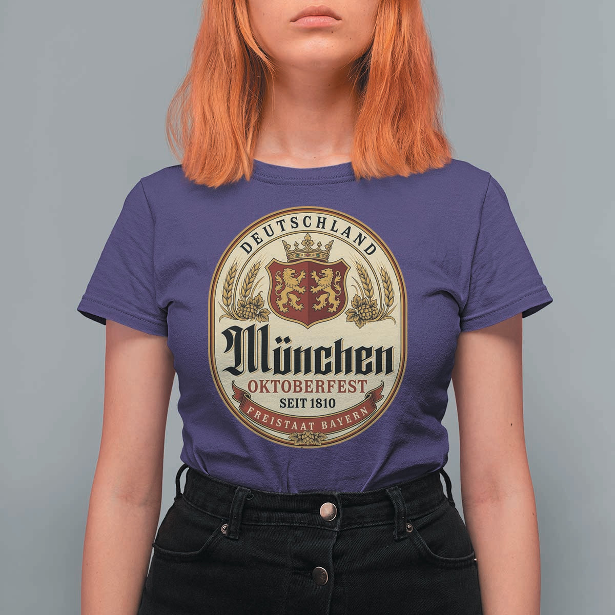 Oktoberfest Munchen Seit 1810 T Shirt For Women Deutschland German Beer Label Bavarian Lion Shield