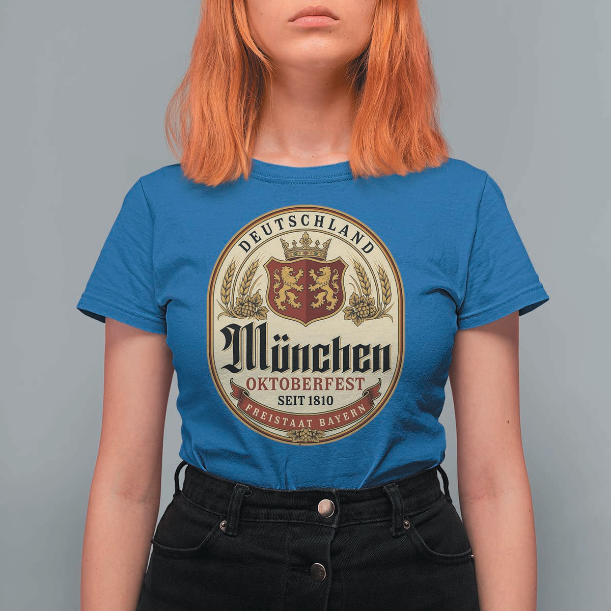Oktoberfest Munchen Seit 1810 T Shirt For Women Deutschland German Beer Label Bavarian Lion Shield