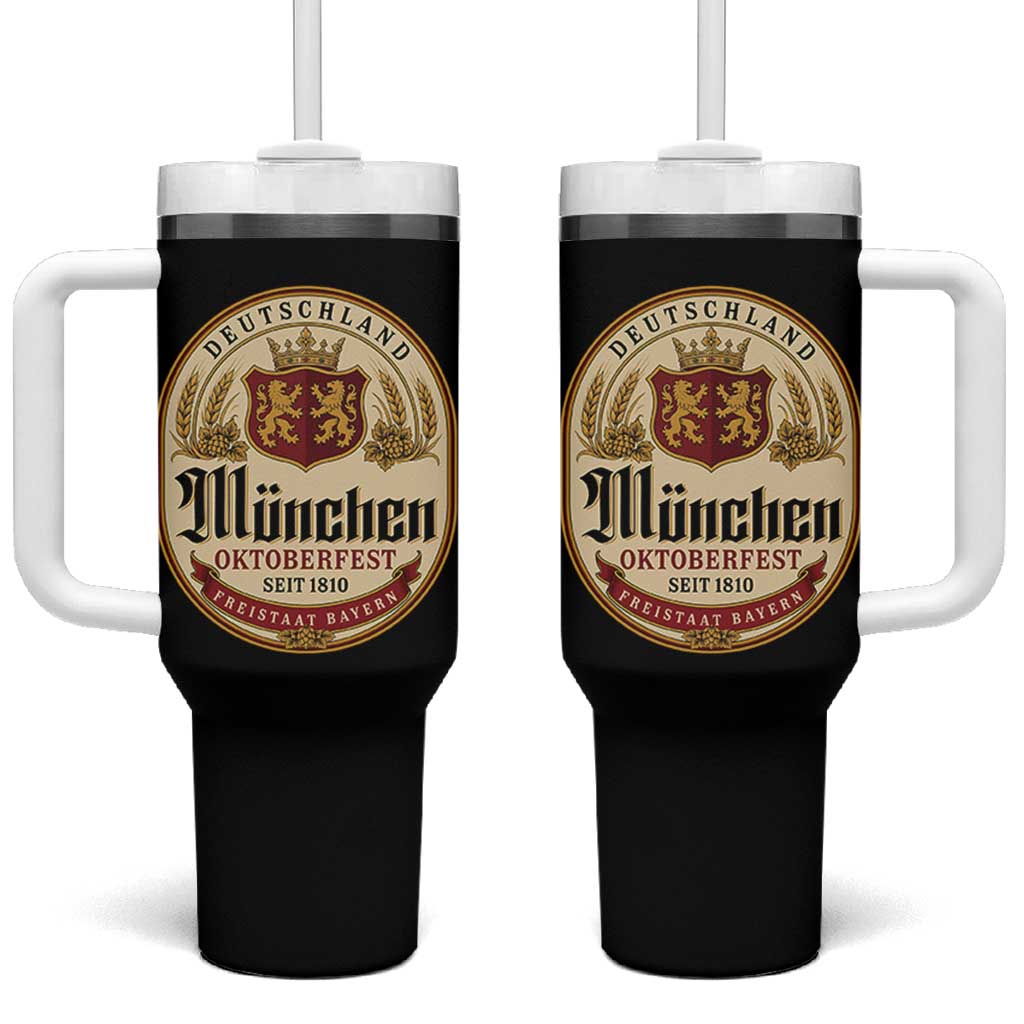 Oktoberfest Munchen Seit 1810 Tumbler With Handle Deutschland German Beer Label Bavarian Lion Shield