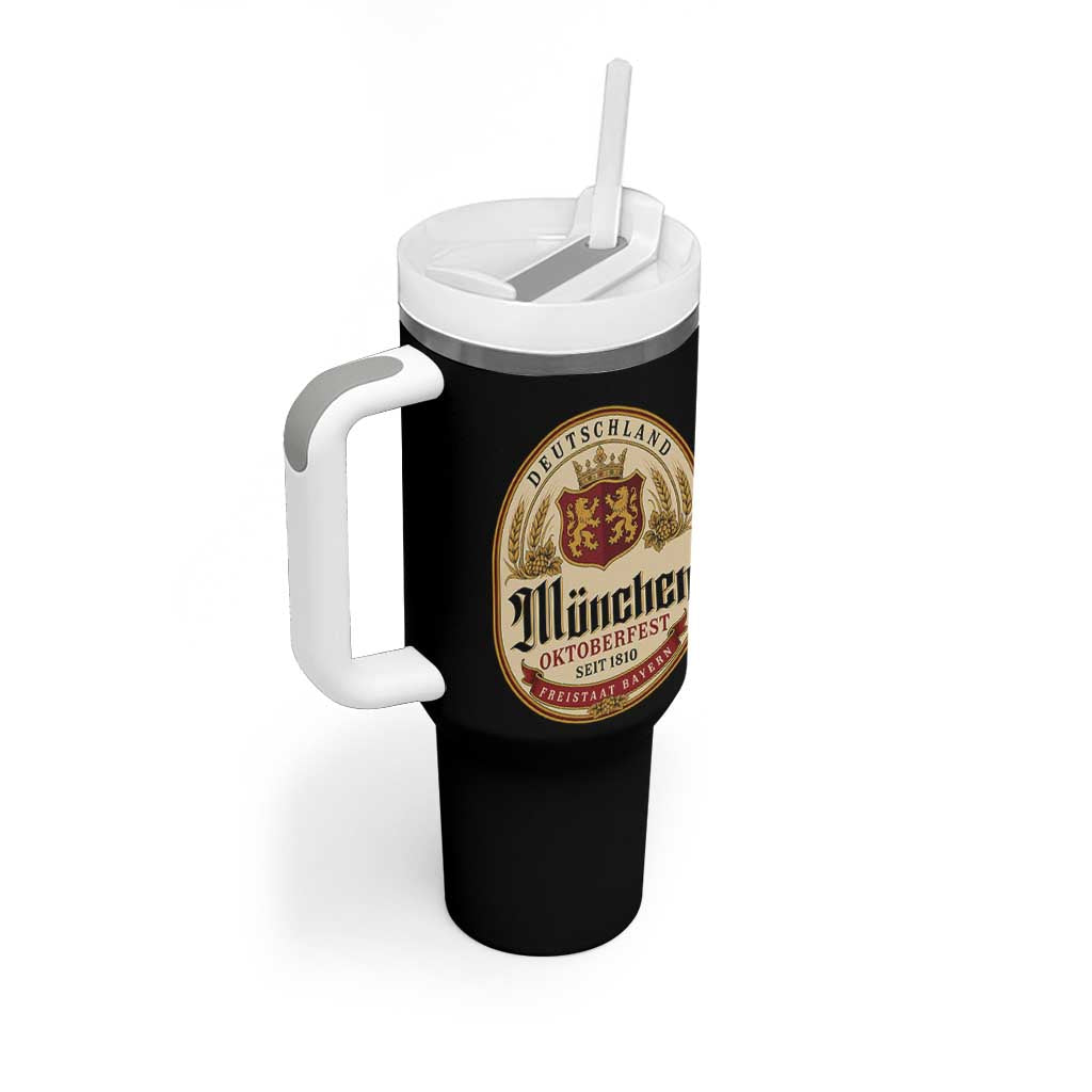 Oktoberfest Munchen Seit 1810 Tumbler With Handle Deutschland German Beer Label Bavarian Lion Shield