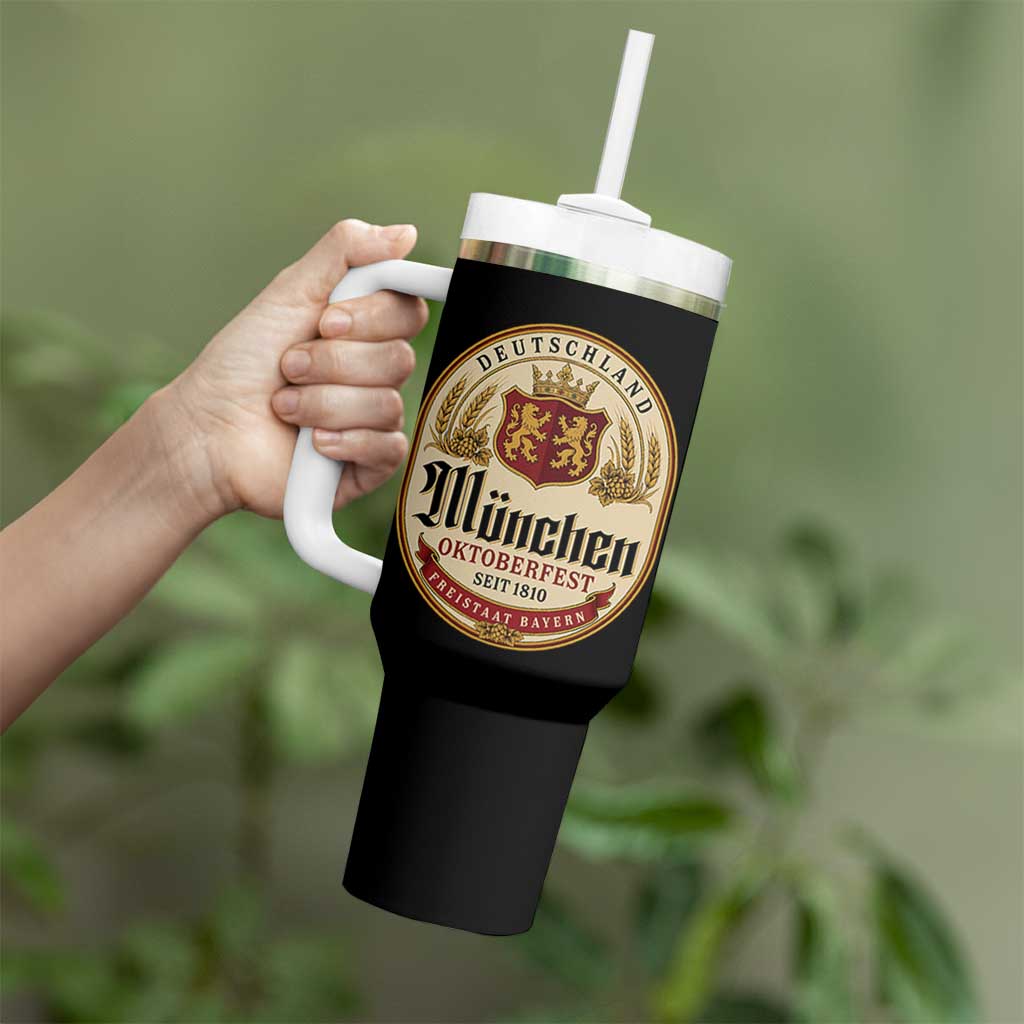 Oktoberfest Munchen Seit 1810 Tumbler With Handle Deutschland German Beer Label Bavarian Lion Shield