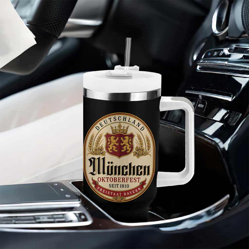 Oktoberfest Munchen Seit 1810 Tumbler With Handle Deutschland German Beer Label Bavarian Lion Shield