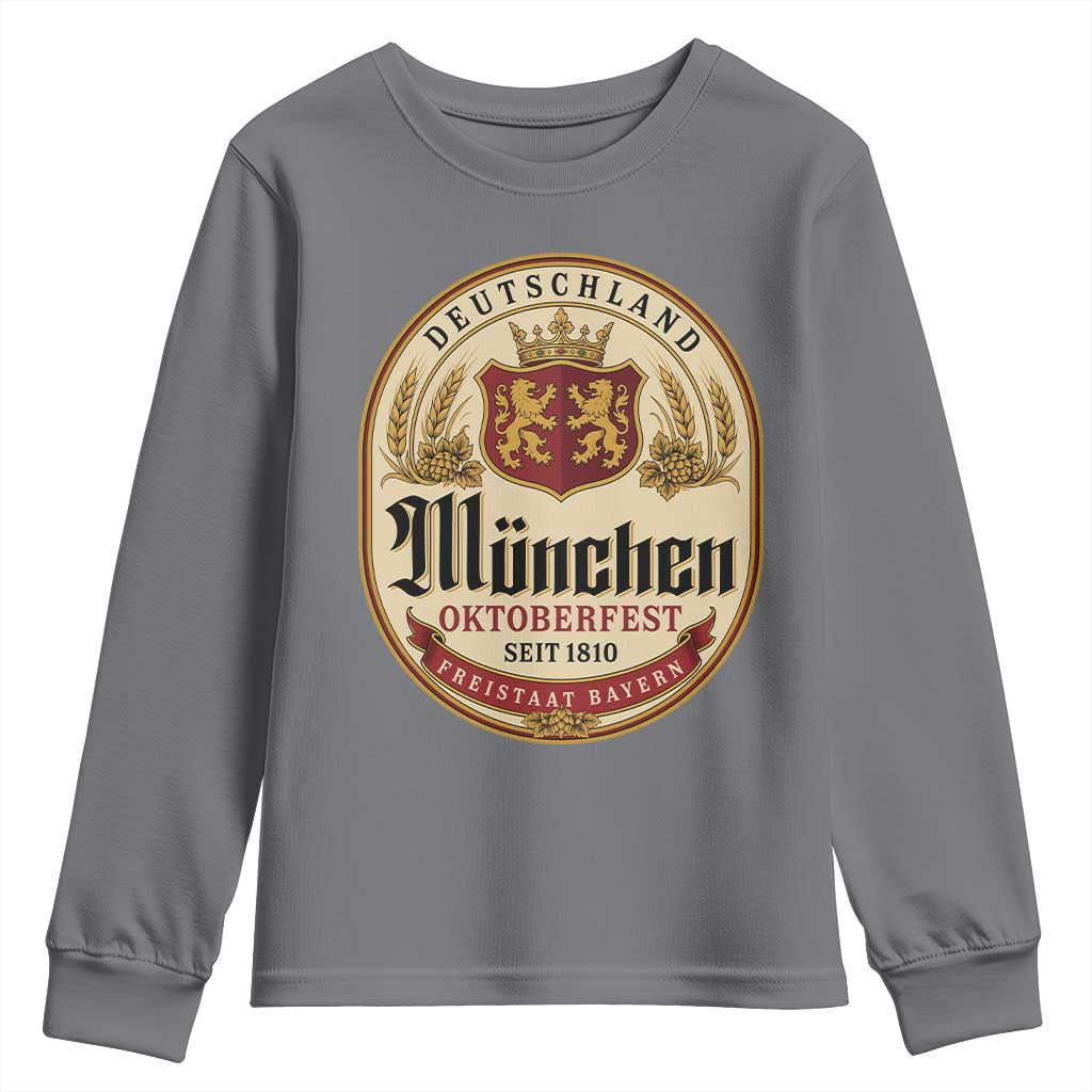 Oktoberfest Munchen Seit 1810 Youth Sweatshirt Deutschland German Beer Label Bavarian Lion Shield